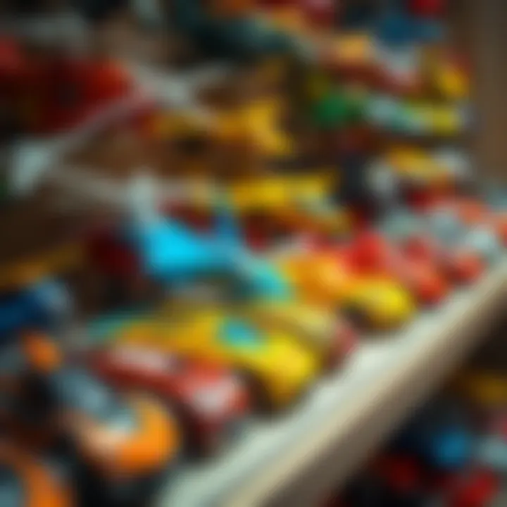 Diverse Collection of Flying Car Toys A colorful array of flying car toys displayed on a shelf