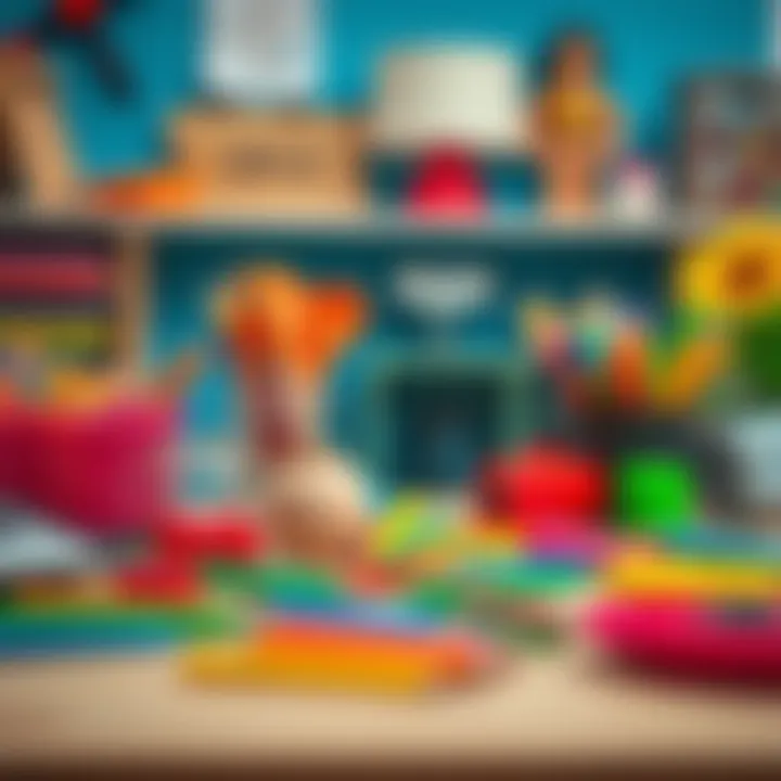 Craft supplies arranged on a table for creative projects