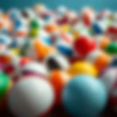 Various types of beach balls arranged