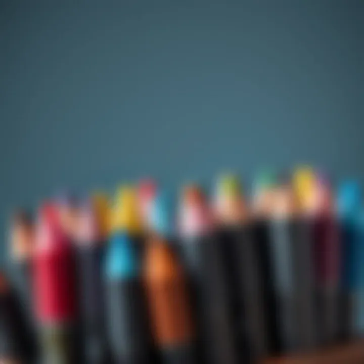 Close-up of dye pens in artistic arrangement