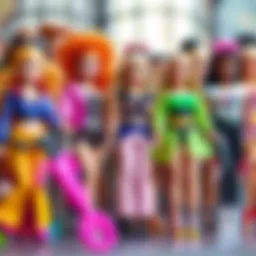 A vibrant display of various Dev Barbie dolls showcasing their unique styles and themes.