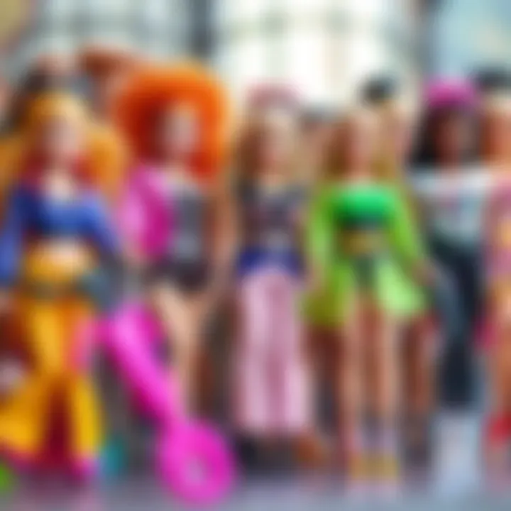 A vibrant display of various Dev Barbie dolls showcasing their unique styles and themes.