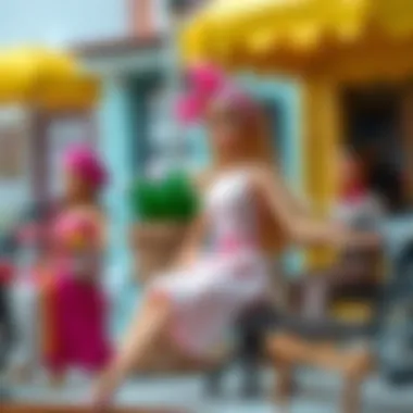 An artistic representation of Barbie in various cultural settings around the globe.