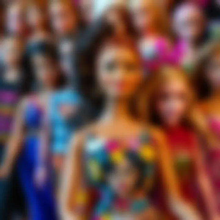 A collage of diverse Barbie dolls representing global inclusivity.