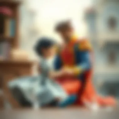 An artistic portrayal of a Disney prince interacting with a young child, highlighting the bond of imagination and storytelling.