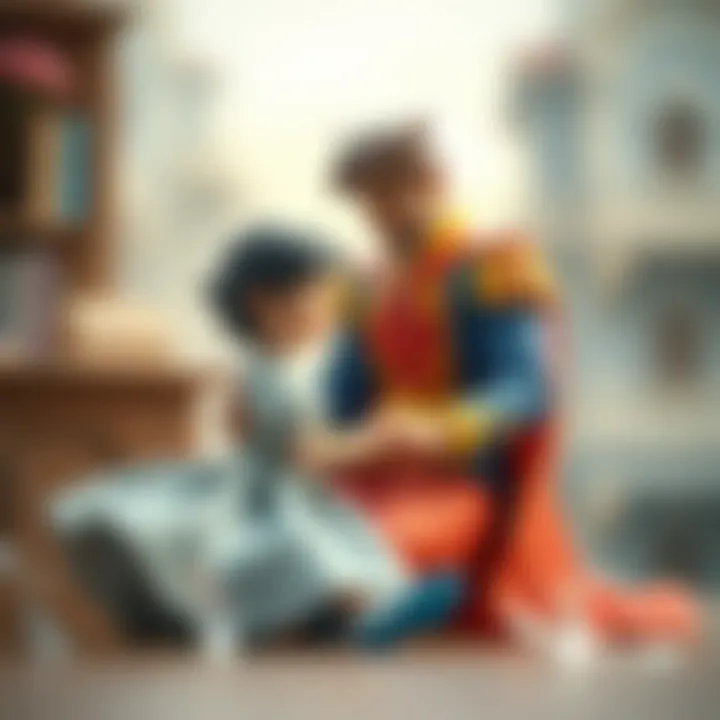 An artistic portrayal of a Disney prince interacting with a young child, highlighting the bond of imagination and storytelling.