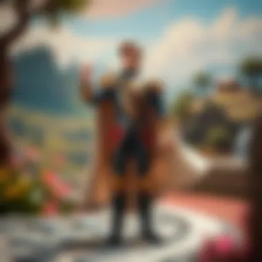 An elegant illustration of a Disney prince standing heroically, embodying virtues of bravery and kindness in a fantastical landscape.