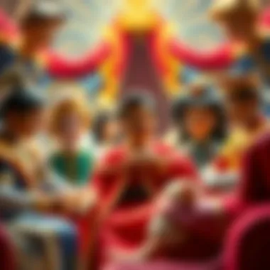 A vibrant scene depicting various Disney princes in a royal gathering, each representing unique traits and cultural backgrounds.