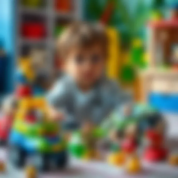 A child engaging with Disney-themed toys in a playful environment.