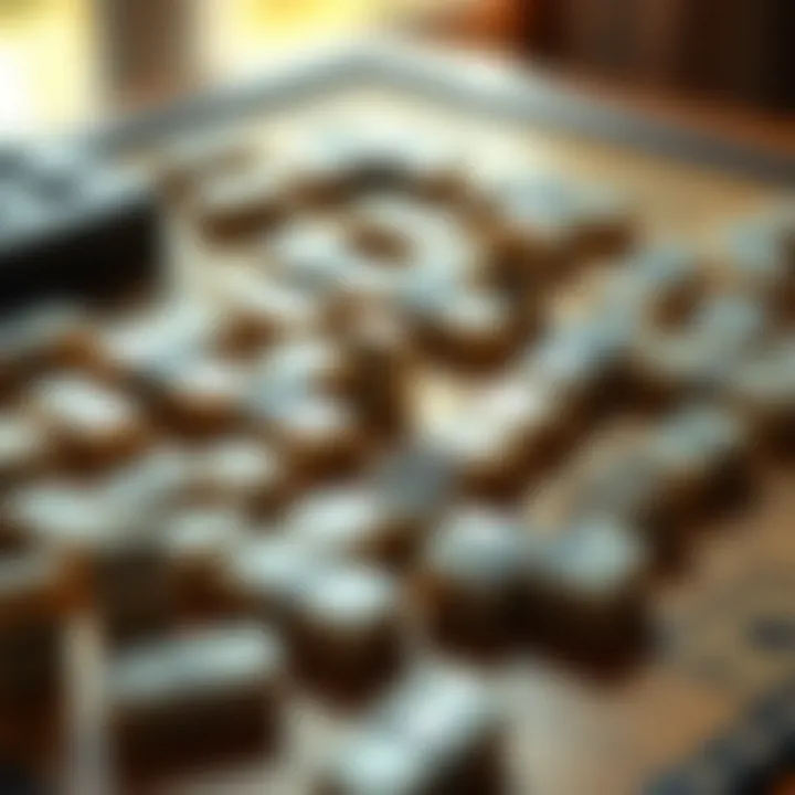 A strategic layout of dominoes on a table, emphasizing game tactics and moves.