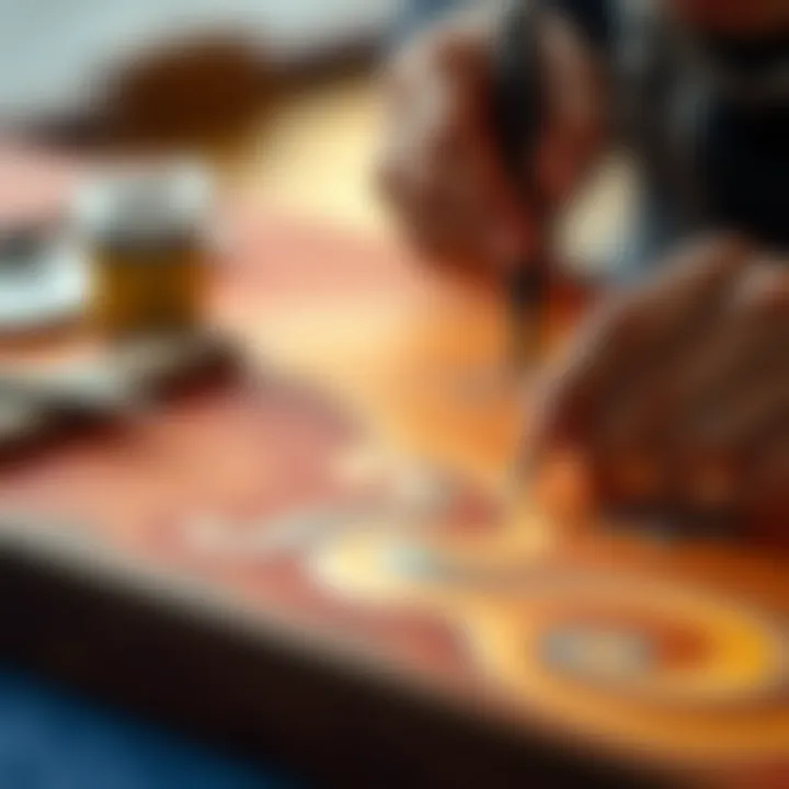 Close-up of Ebru art application