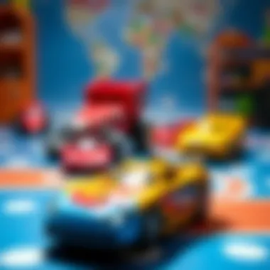 An educational scene depicting the developmental benefits of playing with Hot Wheels