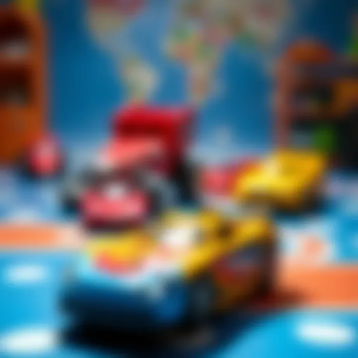 An educational scene depicting the developmental benefits of playing with Hot Wheels