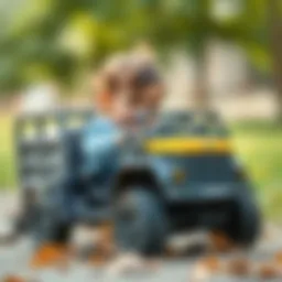 A child enjoying driving a toy truck