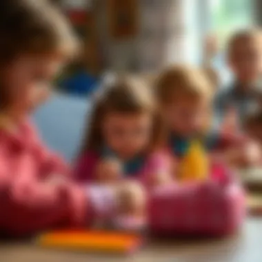 Children using Elsa pencil case for creative activities.