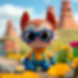 Beloved cartoon character in a colorful landscape