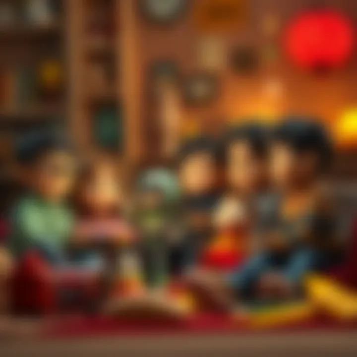 A family enjoying a cartoon movie night together