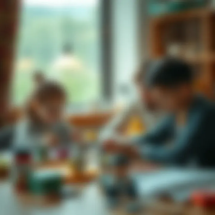 A family engaged in a creative crafting session together