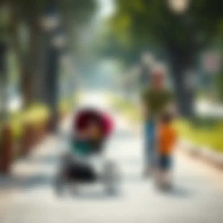 Family enjoying a day out with a child bicycle stroller