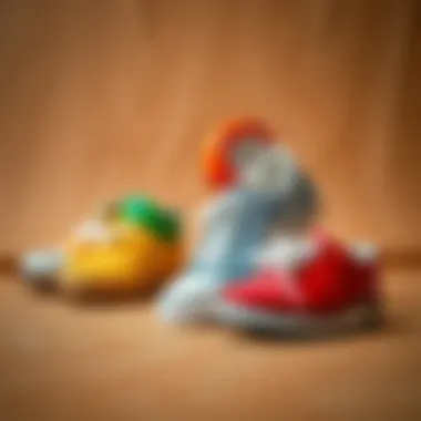 A fashionable display of character shoes on a stylish backdrop, emphasizing their trendy appeal.