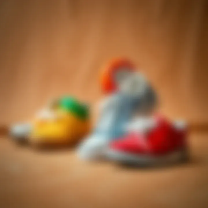 A fashionable display of character shoes on a stylish backdrop, emphasizing their trendy appeal.