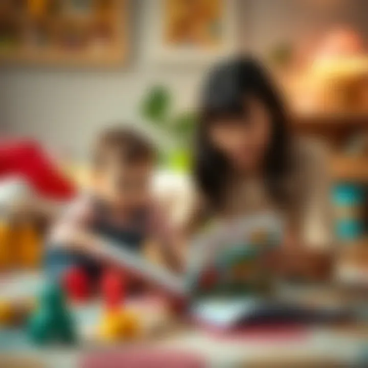 Parent reviewing Fisher Price activity book