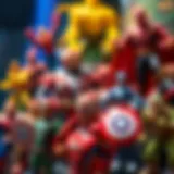 A colorful display of Goo Jit Zu figures featuring Marvel characters in action poses