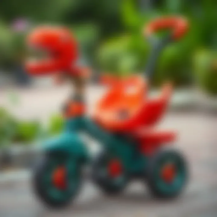 Safety features of the Happy Dino tricycle showcased with emphasis on sturdy construction and secure seating