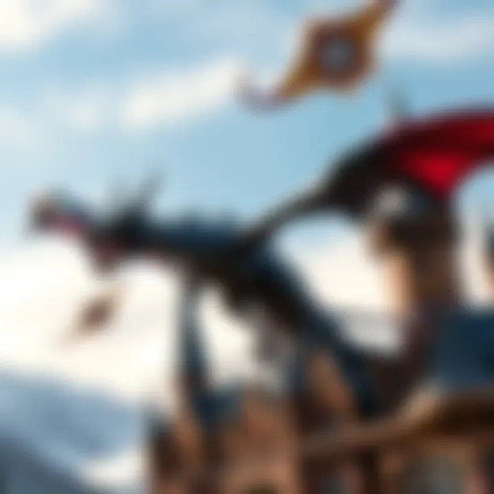 Dragons in the Harry Potter Universe A majestic dragon soaring above Hogwarts, embodying the essence of magical creatures.