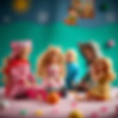Children engaging in imaginative play with Barbie dolls in animal costumes
