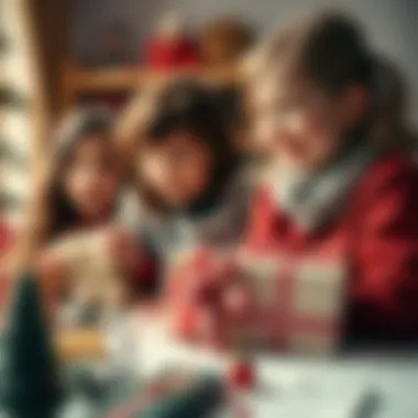 Children excitedly unwrapping gifts with joy
