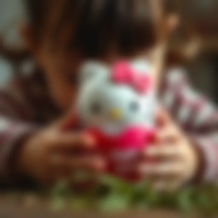Close-up of a child playing with a Hello Kitty egg