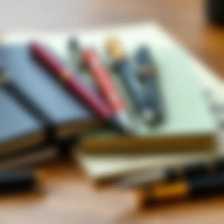 A close-up of high-quality notebooks and writing instruments