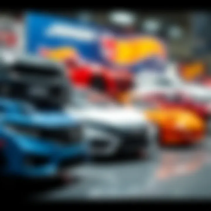 A dynamic display of Honda vehicles alongside Hot Wheels cars