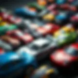 A diverse collection of Hot Wheels cars displayed artistically