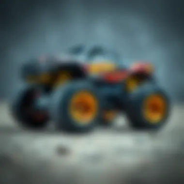 Close-up of a Hot Wheels monster truck highlighting intricate design features