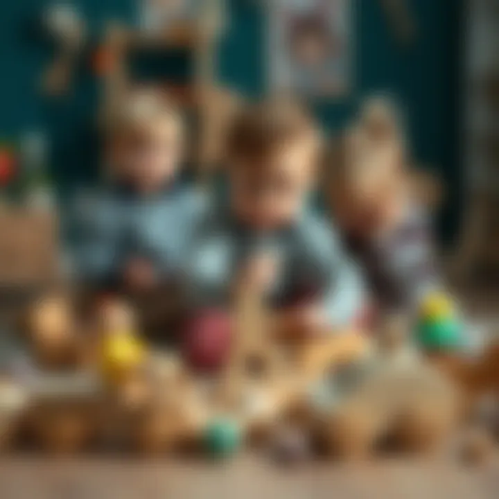 Children engaged in play with eco-friendly wooden toys from IKEA