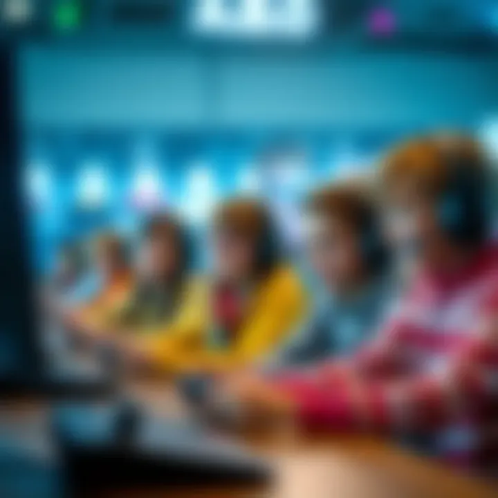 A diverse group of children interacting through online gaming