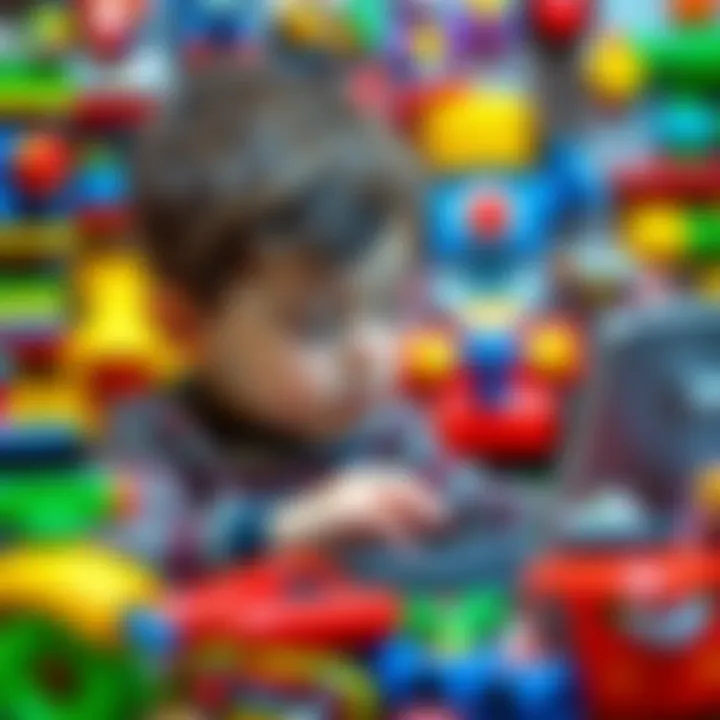 A child exploring a colorful array of toys online