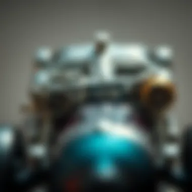 A close-up of a meticulously crafted metal car highlighting its intricate details
