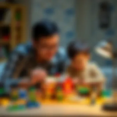 Parent and child collaborating on a Kaplan Lego project