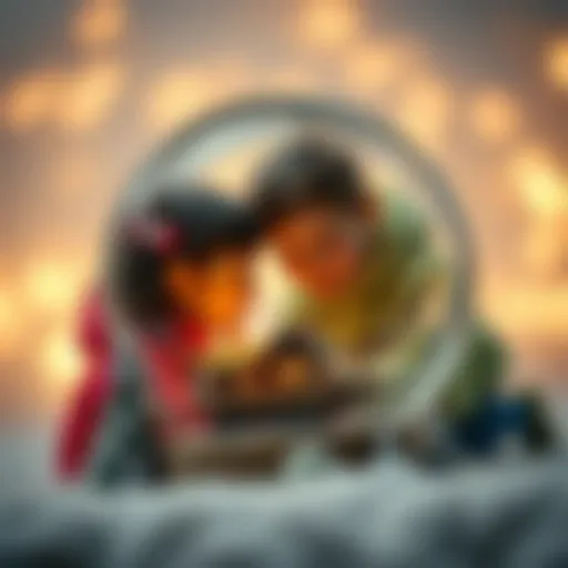 Children engaging with a snow globe