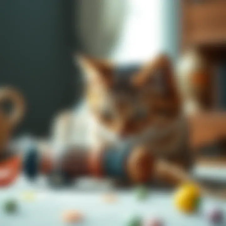 Engaging cat playing with a handmade toy