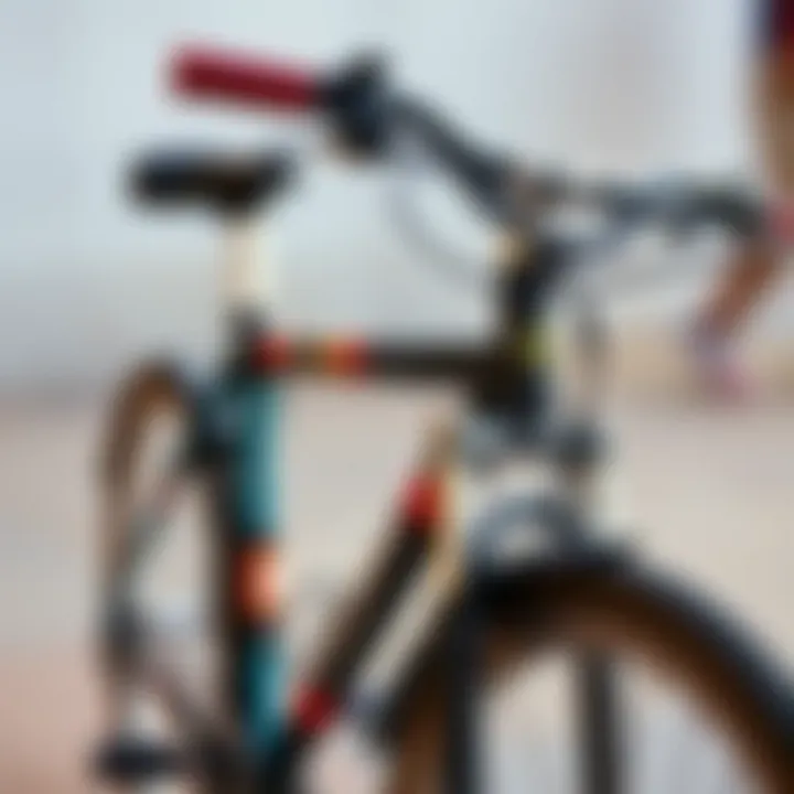 A close-up of a bicycle showcasing its features and colors.