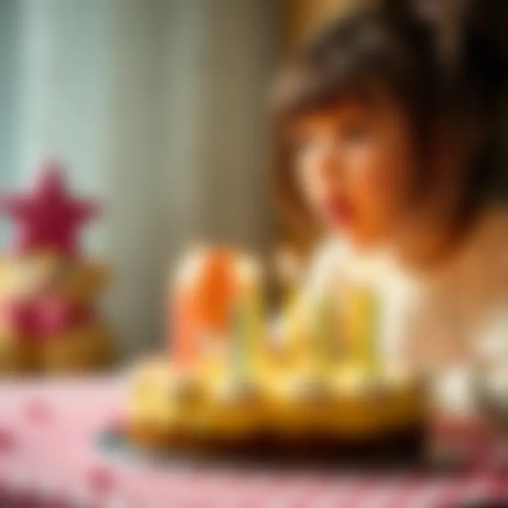 A close-up of a little girl blowing out candles on her birthday cake, making a wish.