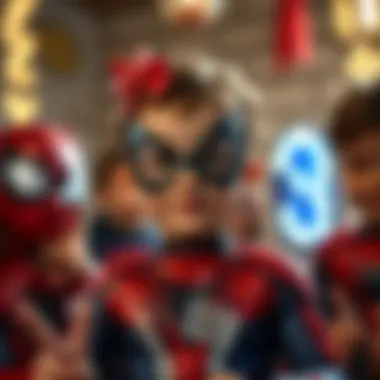 Children enjoying a themed costume party in Spider-Girl outfits