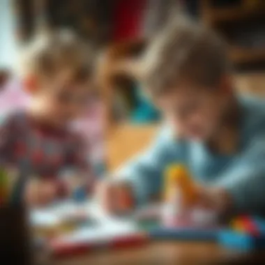Children engaged in drawing toy dolls with joy