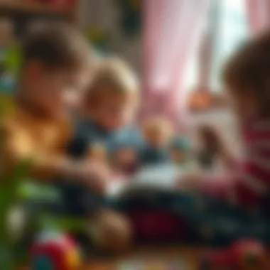 Children exploring a puppet book with imaginative play
