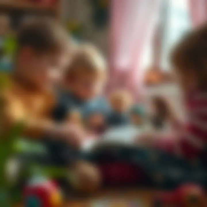 Children exploring a puppet book with imaginative play