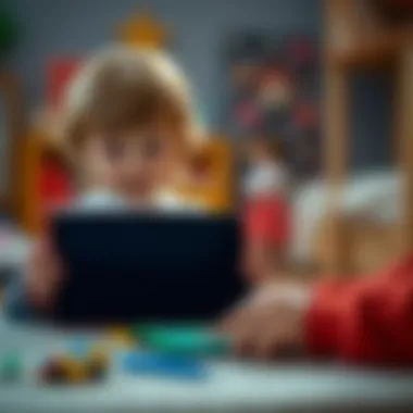 Child learning and interacting with an LCD tablet
